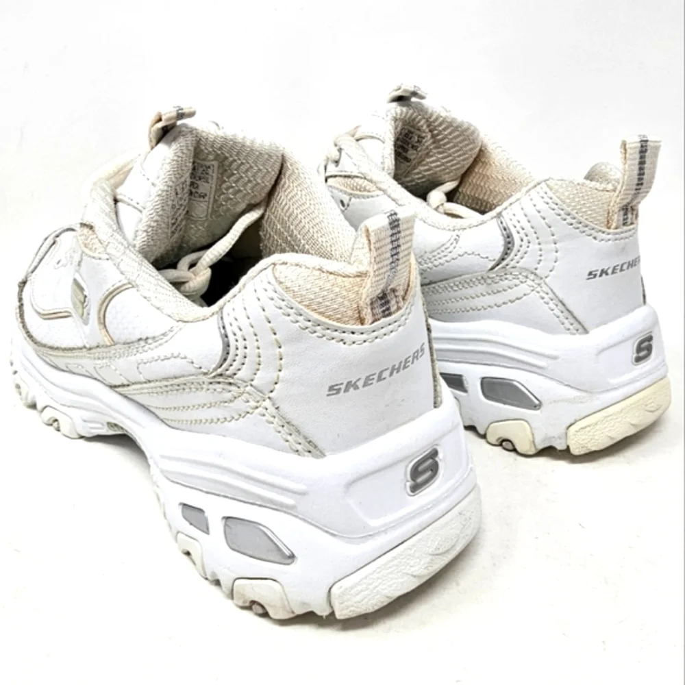 Skechers D Lites White Sneakers Leather Womens Size 6.5 Memory Foam 11931 LaceUp